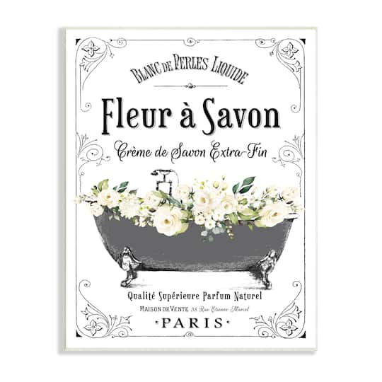 Stupell Industries Fleur a Savon Vintage Parisian Bathroom Floral Tub Wood Wall Plaque